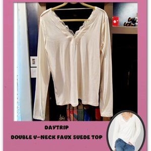 Double V-Neck Faux Suede Top